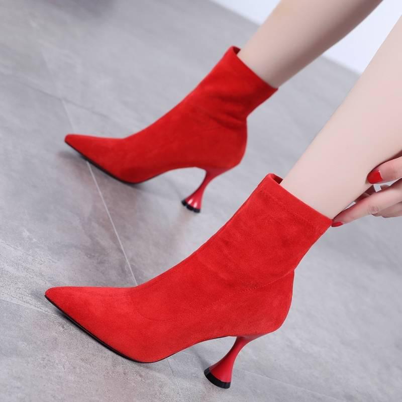 Martin Boots Women's Fashion Stretch Boots Pointed High-heeled Boots Stiletto Boots Autumn Winter
