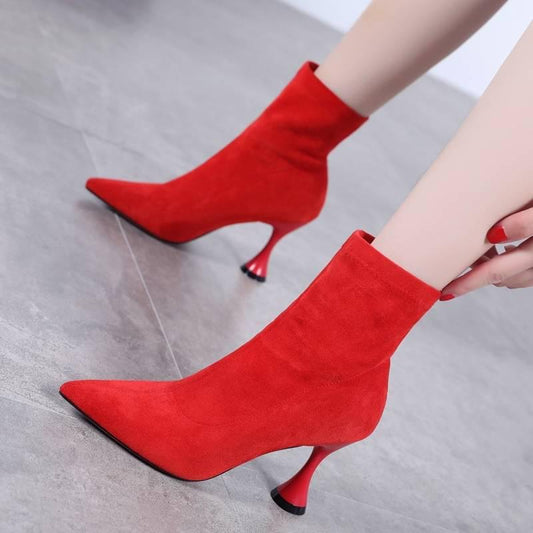 High Heels Women Ankle Boots Pointed Toe Footwear Leather Female Boot Fashion Office Shoes Woman