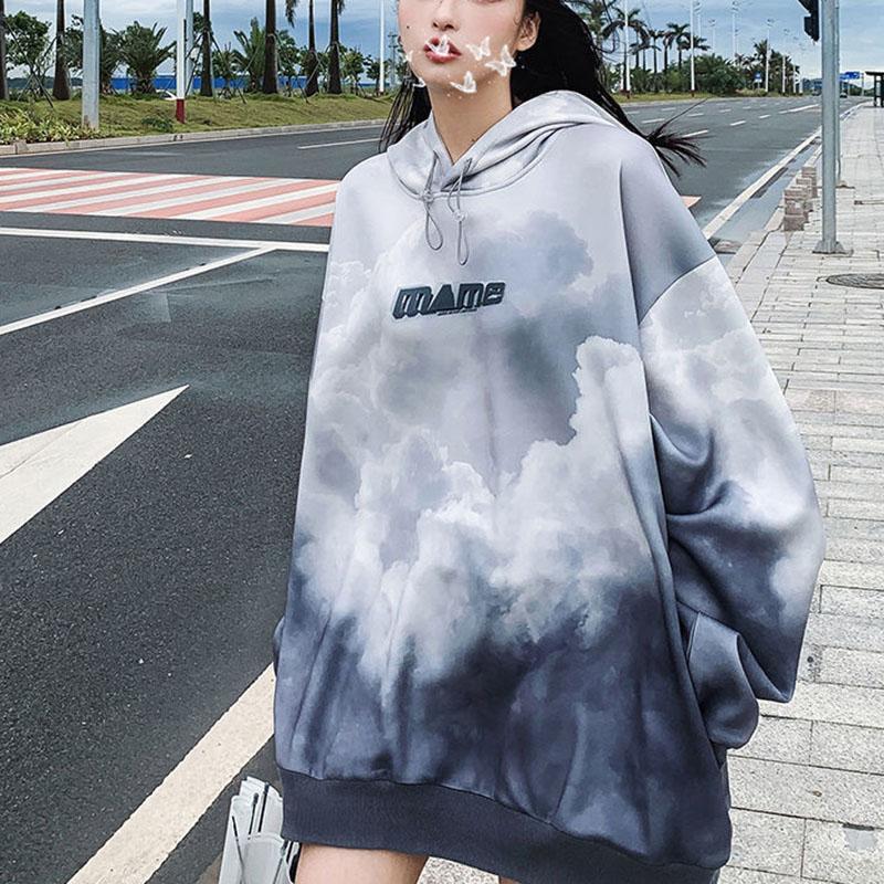 Autumn Winter Plus Velvet Sweater Couple  Loose Gradient Color Tie-dye Hoodie Men  Women Hooded Sweatshirt Unisex