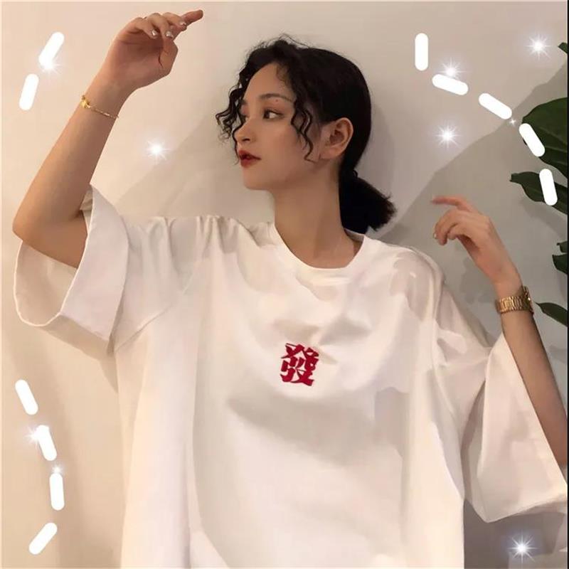 Womens Loose Polyester Fashion Summer T-shirt Round Neck Short-sleeve Basic Casual Tee