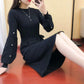 Autumn and Winter Long Solid Color Sweater Knitted Lantern Sleeve Dress Fashion Simple Women Sweater Dress