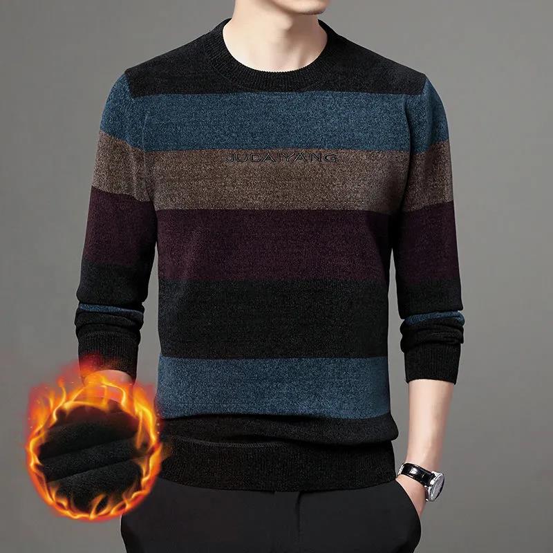Autumn and Winter Sweaters Plus Velvet Thick Embroidered Warm Pullover Sweaters Plus Size Casual Knit Sweaters Suitable for Young and Middle-aged Men