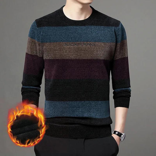 Autumn and Winter Sweaters Plus Velvet Thick Embroidered Warm Pullover Sweaters Plus Size Casual Knit Sweaters Suitable for Young and Middle-aged Men
