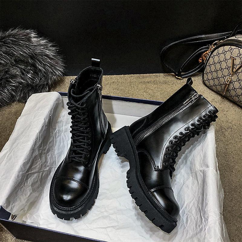 Winter Boots Women Shoes Black Ankle Boots Platform Gothic Booties Leather Fur Boots Plush Warm Botas Fashion Designer