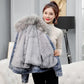 Big Fur Collar Short Padded Jacket Women Plus Velvet Thick Denim Jacket Loose Warm and Comfortable Cotton Coat