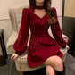 Spring and Autumn Women's Clothes Dating To Work Velvet High Sense Dress New Year Festive Hanging Neck Sexy Hollow Small Dress