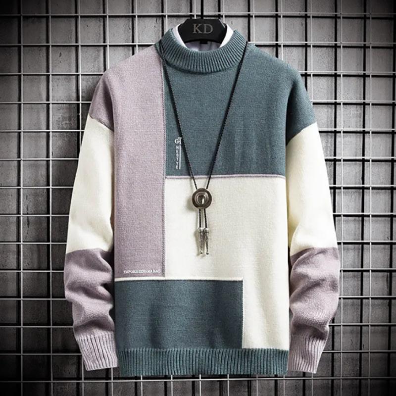 Men's Sweatshirts Autumn Mid-collar Thick Section Half High Neck Youth Knit Sweater Color Matching Men Sweater
