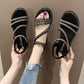 Sandals Female 2020 Roman Shoes Casual Women Summer Korean Flat Bottom Wear Rhinestone Fairy Wild Fashion Non-slip Pointed Leather Shoes