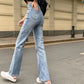 Blue / Black Straight Hairs Pants Spring Autumn High Waist Slim Slim Micro Jeans Ladies