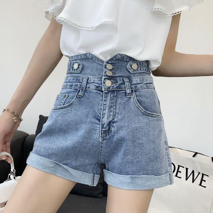 Large Size High Waist Denim Shorts Women's Summer Fashion Casual All-match A-line Pants Wide-leg Pants