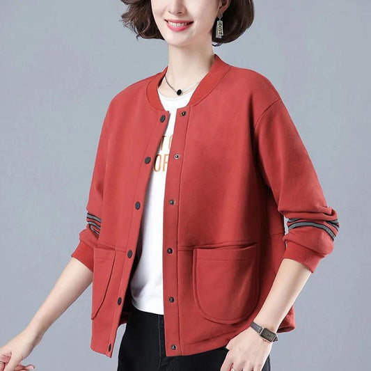 Cotton Spring Jacket Women's Short Loose Large Size Sports Baseball Uniform Casual Long Sleeve Top