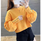 Fall/winter Loose Embroidered Blouse Short Warm Sweater High-waist College Style Jacket Women
