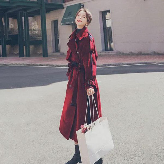 Winter Plus Cotton Thick Warmth Contrast Stitching Woolen Coat Women's Mid-length Thin Loose Over-the-knee Woolen Coat