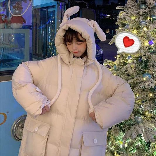 The Ears Can Move The Cotton-padded Jacket Women's Winter Cotton-padded Jacket New Cute Padded Jacket Warm Student Jacket
