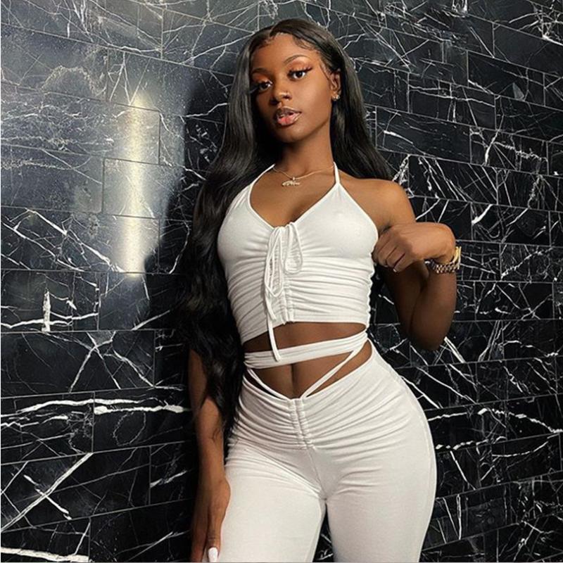 WTEMPO Tie trousers Women's Leggings High Waist Worn Outside Cotton Black Pants Tight Stretch Trousers