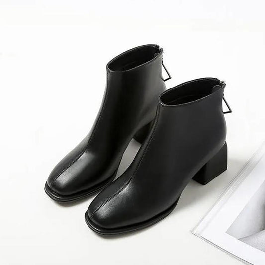 Women's Mid-heel Soft Leather Ankle Boots Chunky Heel Fashion Martin Boots All-match Plus Size Ladies Leather Boots