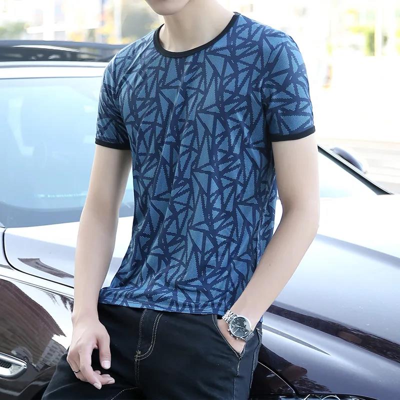 Summer Ice Silk Ultra-thin Breathable Men's Short-sleeved T-shirt Men's Round Neck Half-sleeved T-shirt for Young and Middle-aged People