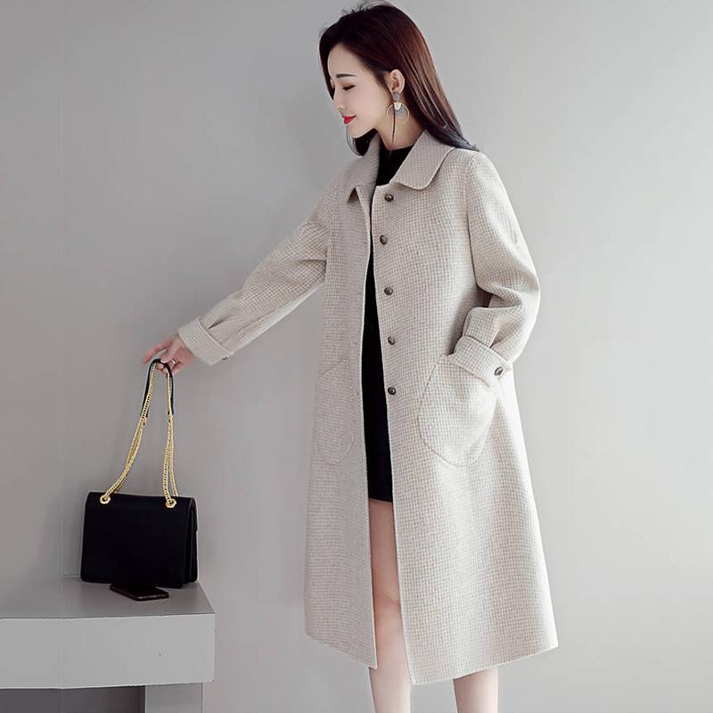 Winter Autumn Coat Women Wool Jacket Long Plaid Coats Blend Woolen Warm Outerwear Christmas Clothing