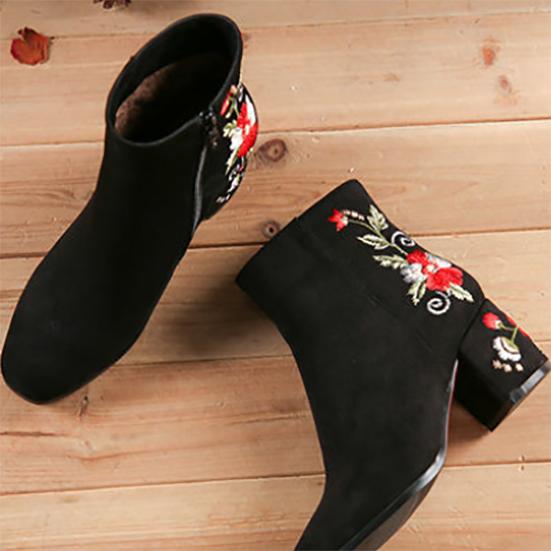 Women's Winter Frosted Coarse Heel Plush Short Boots Large Soft Bottom Embroidered High-heeled Cotton Shoes