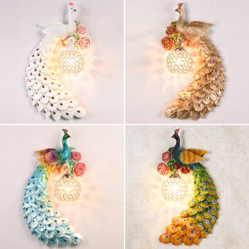 Luxury peacock crystal wall lamp Nordic bedroom bedside living room TV background led wall lamp