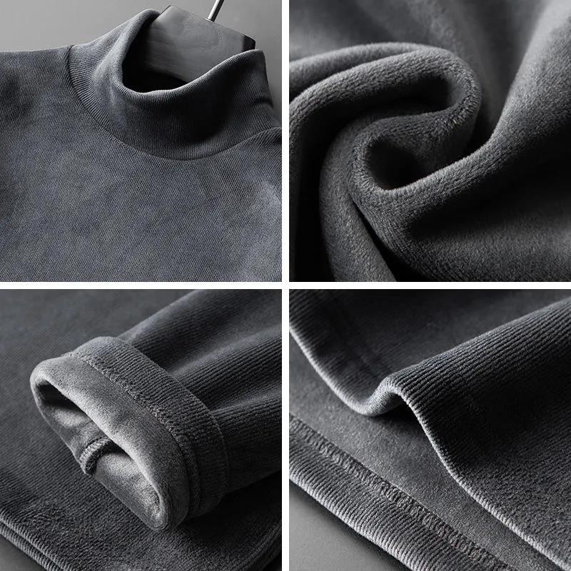 Double-faced Fleece Bottoming Shirt Men Plus Fleece Half-high Collar Long-sleeved Winter Warm Sweater