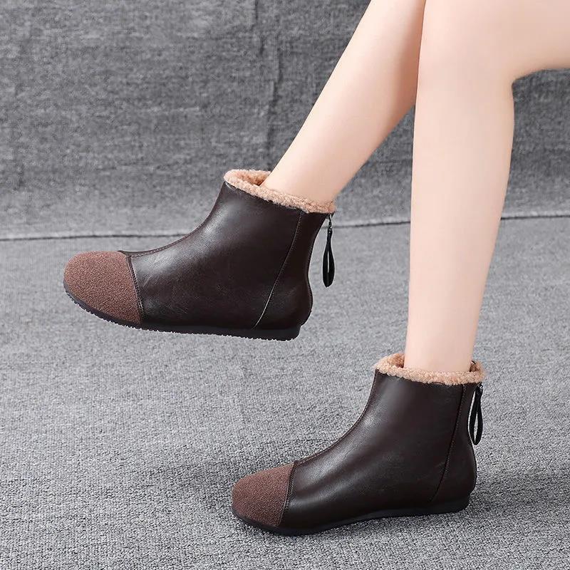 Martin Boots Women's All-match Flat-bottomed Plus Velvet Cotton Shoes Winter Boots Warm and Thick