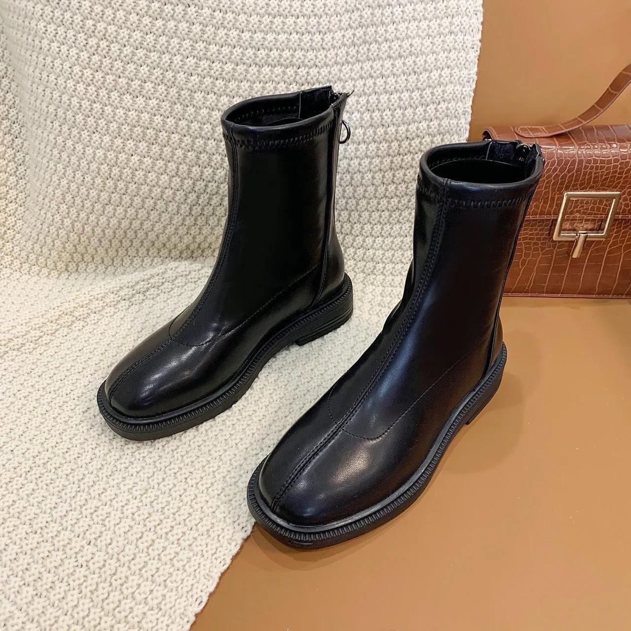 Women's Autumn Streetwear Short Single Boots Spring Plus Size Thick Heel Solid Color Martin Boots