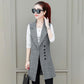 Women's Mid-length Waistcoat Slim Slimming Plaid Vest Suit Vest Waistcoat Ladies Sleeveless Jacket Temperament Elegant Blazer