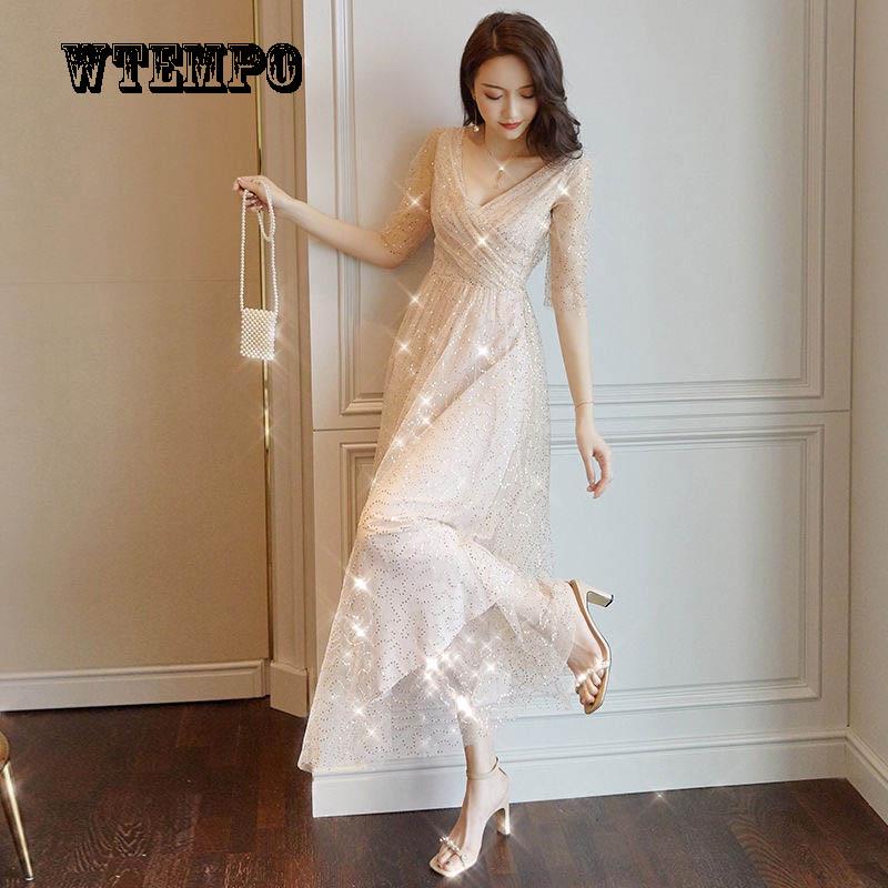 Lace Fairy Skirt Sexy Open Back Skirt Summer Dress Women Sequins Net Skirt Large Size Long