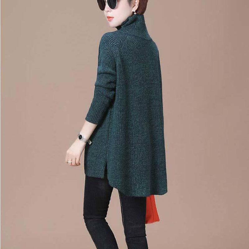 Autumn and Winter High Neck Casual Sweater All-match Knitted Long-sleeved Top Sweater Loose Solid Color Female Jacket