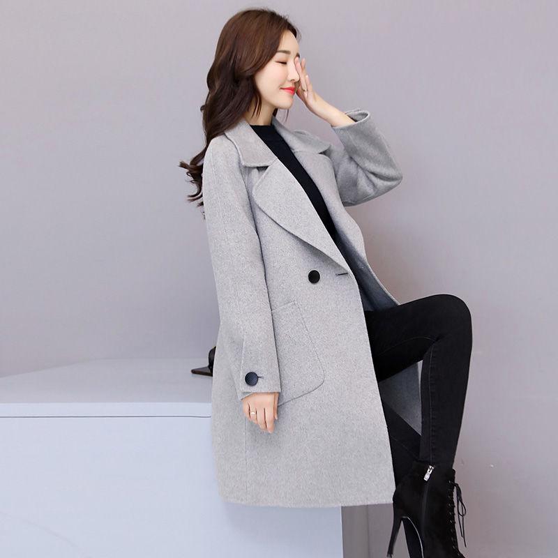 Women Autumn Winter Woollen Coat Long Sleeve Turn-Down Collar Blazer Outwear Jacket Overcoats Loose