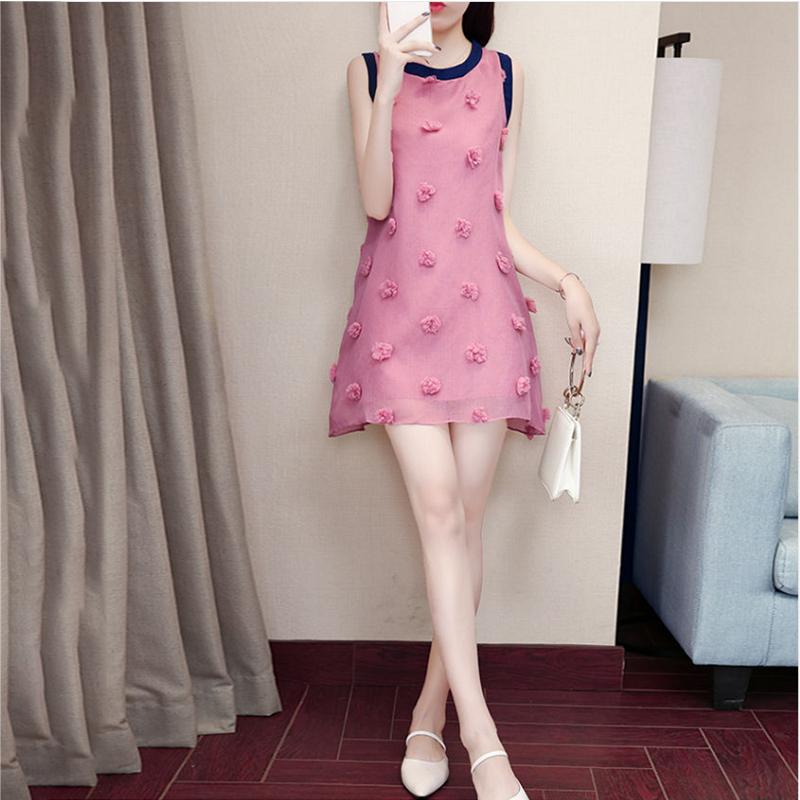 Bow Chiffon Vest Women's Summer Dress Sleeveless Round Neck Above The Knee  Home Dating Party Daily Wear