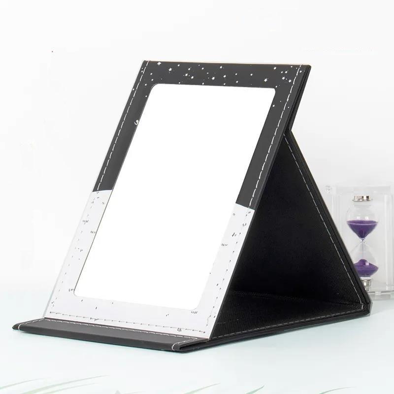 Portable  Soft PU Leather Animal Pattern Foldable Desktop Makeup Mirror HD Gift Mirror