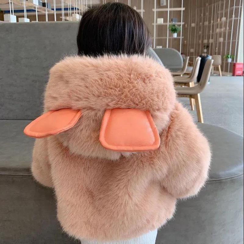 Girls Wool Sweater Windproof Winter Clothes Cotton-padded Jacket Hooded Cartoon Padded Jacket To Keep Warm