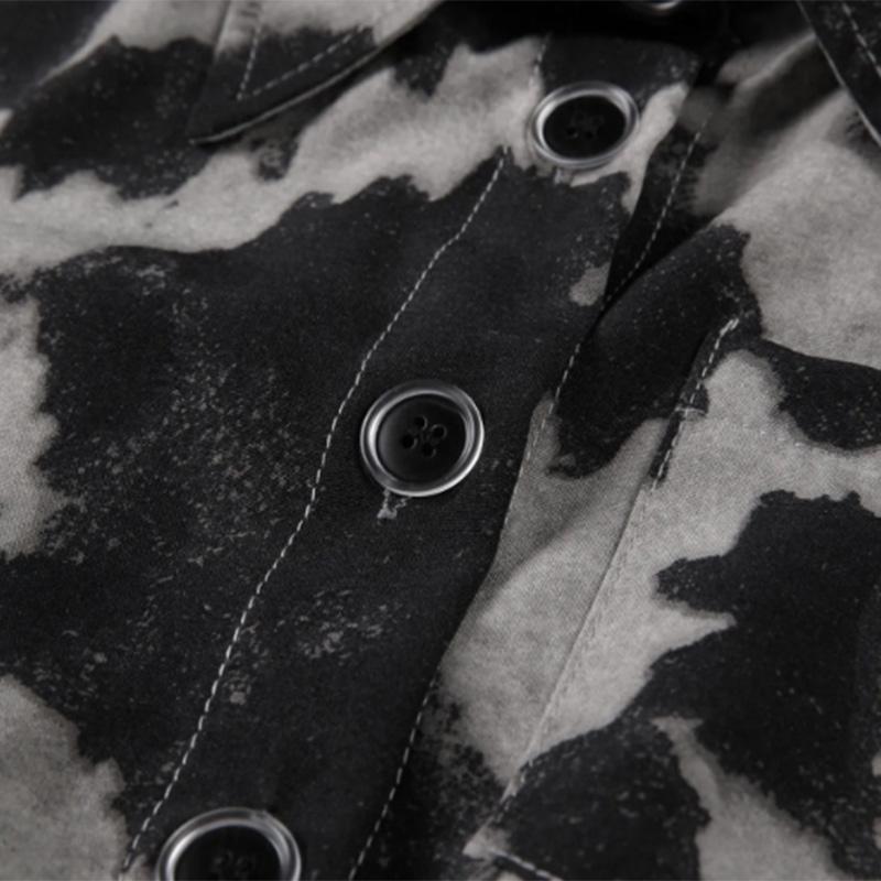 Short Hong Kong-style Tie-dye Shirt Women's Summer Thin Retro Shirt All-match Drawstring Waist Top Trendy Ins