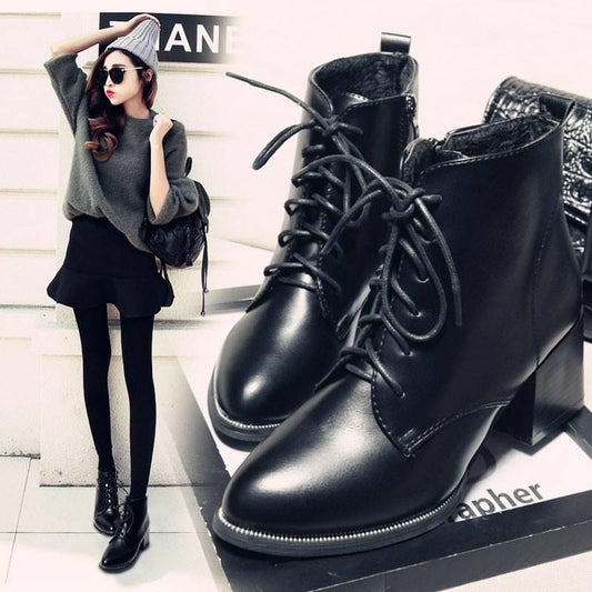 High Heels Pointed Toe Faux Leather Zipper Style Sexy Martin Boots Ankle Womens Boots