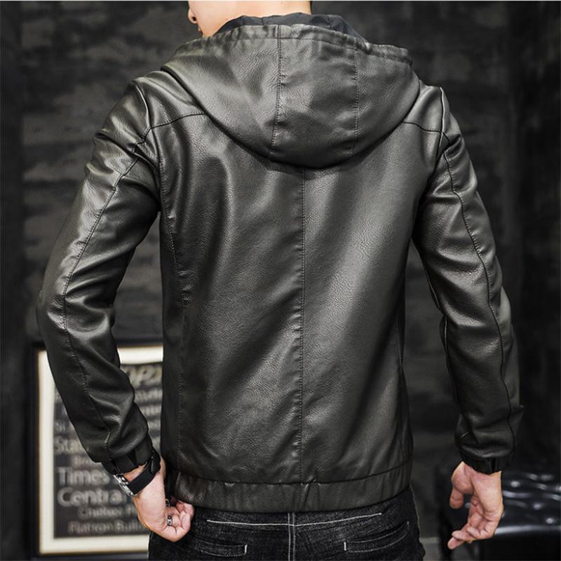 Men's Leather Jacket Autumn Fashion Youth Motorcycle Leather Sheep Leather Hooded Jacket Men