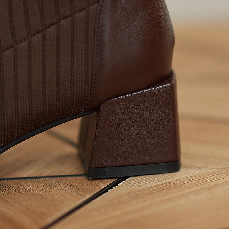 Women's Leather Socks and Long Boots But The Knee Is Thinner Stretch Knit Mid-tube High-heeled High Boots