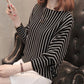 Vertical Stripes Bat Sleeve Loose Sweater One-neck Knitted Bottoming Shirt Spring and Autumn All-match Fashion Top Women
