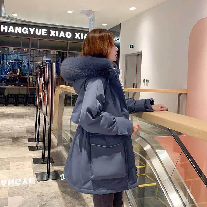 Large Natural Fox Fur Hooded Winter Jacket Women Duck Down Thick Parkas Warm Sash Tie Up Snow Coat