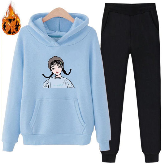 Sports Suit Unisex Warm Long-sleeved Casual Plus Fleece Hooded Hoodie Suit Loose Casual Two-piece Comfortable and Breathable