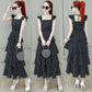 Women's Summer Dress Chiffon Polka Dot Square Collar Sleeveless Long Dress