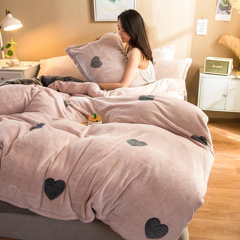 WTEMPO Velvet Bedding Sets Clora Fleece Flat Sheet Warm Duvet Cover Fitted Sheet Queen King Size