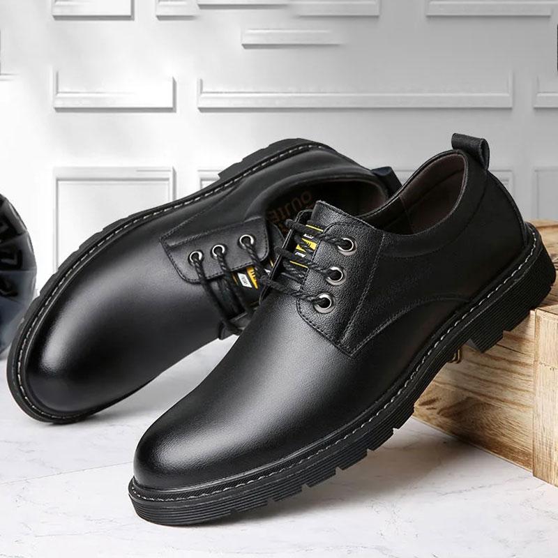 Men's Cowhide Leather Shoes Soft Leather Men's Business Shoes Casual Shoes Black Work Shoes Summer Hollow Sweat-absorbent Husband Shoes Dad Shoes