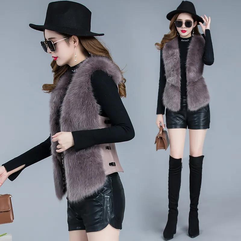 Faux Fur Short Waistcoat Jacket Women Winter Plush Vest Waistcoat Fur One-piece Faux Fox Fur Waistcoat