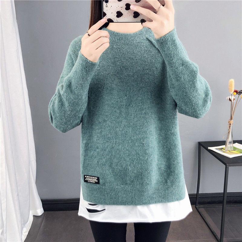 Autumn and Winter Round Neck Loose Sweater Mid-length All-match Casual Bottoming Shirt Pure Simple Female Sweater