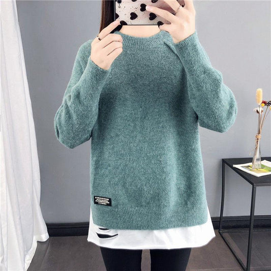 Autumn and Winter Round Neck Loose Sweater Mid-length All-match Casual Bottoming Shirt Pure Simple Female Sweater