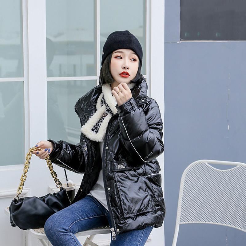 Women's Shiny Mid-length Down Jacket Winter Korean Style Loose Coat Warm Stand-collar Down Jacket