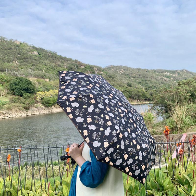 Sunny Umbrella Dual-use Three-fold UV Portable Folding Sunshade Black Plastic Umbrella for Men and Women
