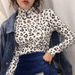 Pofulove Women's Long Sleeve Leopard Warm Slim Wild Thin Plus Fleece Top Turtleneck Bottoming Shirt